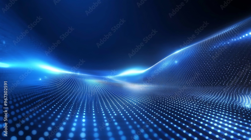 A vibrant blue abstract background with flowing waves and luminous dots, perfect for digital or technological themes. A vibrant blue abstract background with flowing waves and luminous dots, perfect for digital or technological themes.