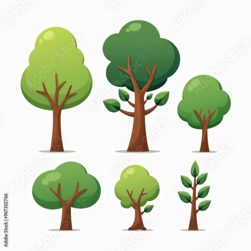 Colorful Tree Illustration Collection - Cartoon Tree Set with Green Leaves