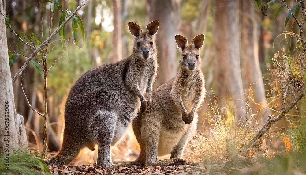 Endearing wallaby couple in the Australian bush Endearing wallaby couple in the Australian bush