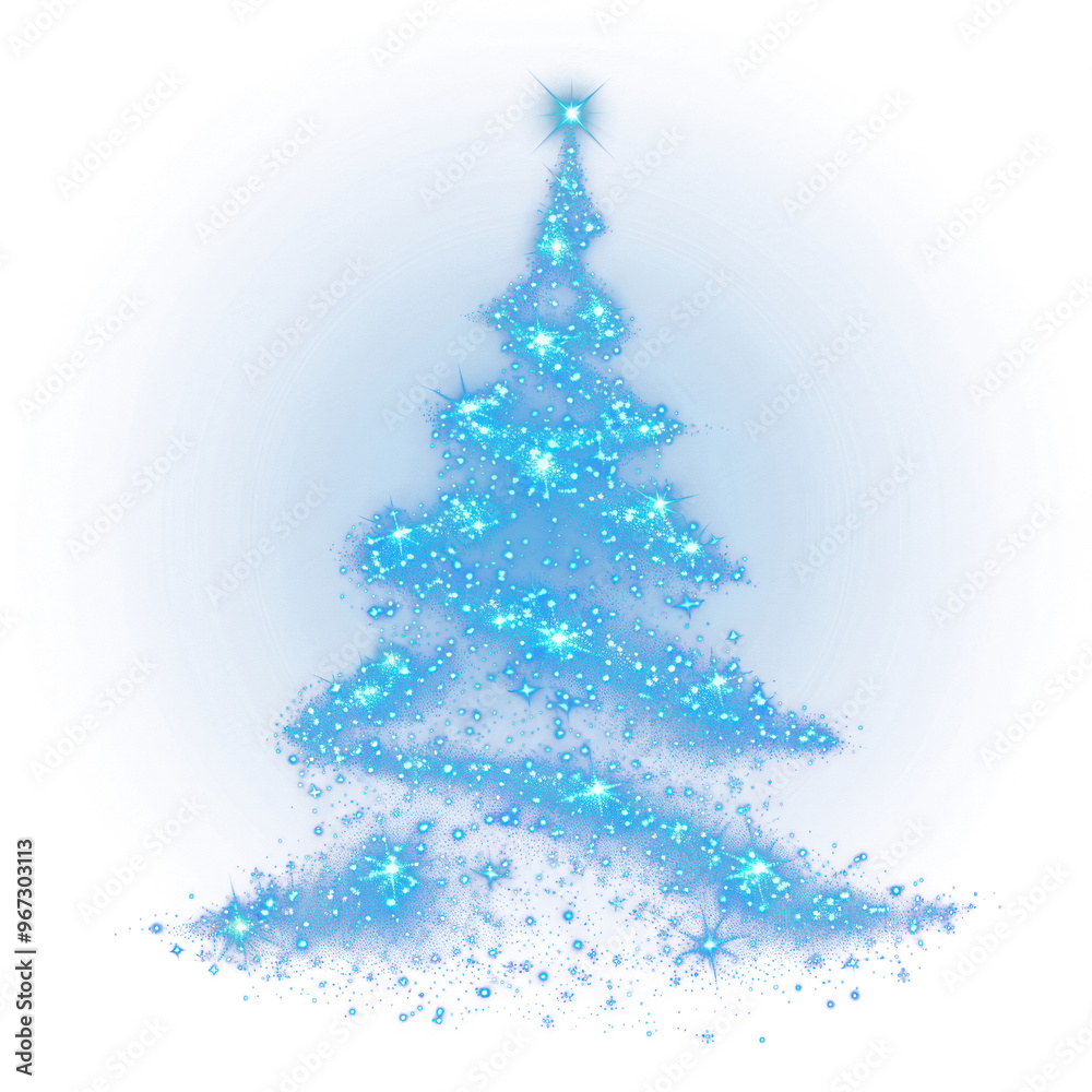 PNG Starry christmas tree glowing blue celebration.