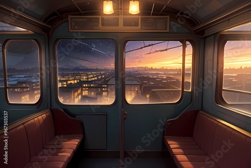 ゲーム背景　貴族の専用レトロ列車の無人の車内	
