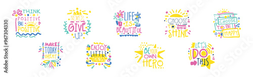 Motivational and Greeting Quote and Inscription as Inspiration Typography Vector Set