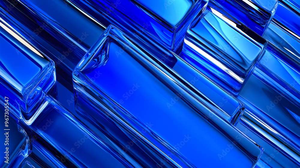 Obraz premium Shiny blue metallic abstract design with smooth curves and reflections in a dynamic arrangement creating a modern aesthetic