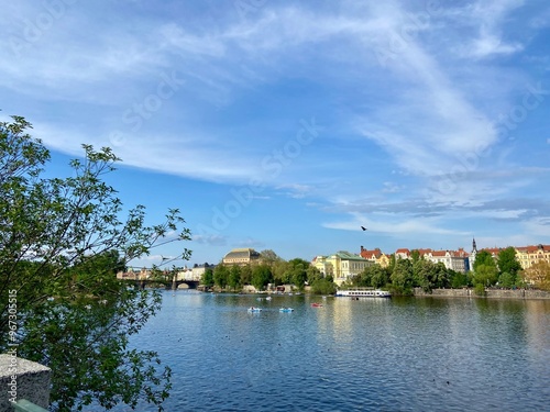 Beautiful colorful Prague with a view on the river 