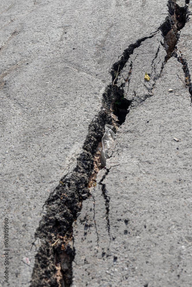 Cracks in roads after earthquake
