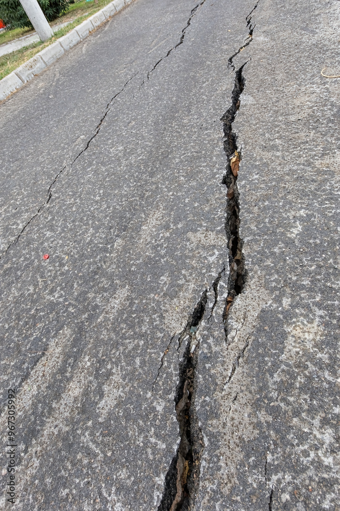 Cracks in roads after earthquake
