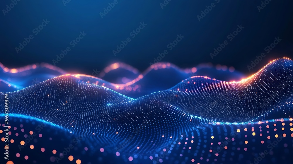 Abstract digital landscape with glowing waves and vibrant lights, creating a sense of depth and motion in a tech-inspired environment. Abstract digital landscape with glowing waves and vibrant lights, creating a sense of depth and motion in a tech-inspired environment.