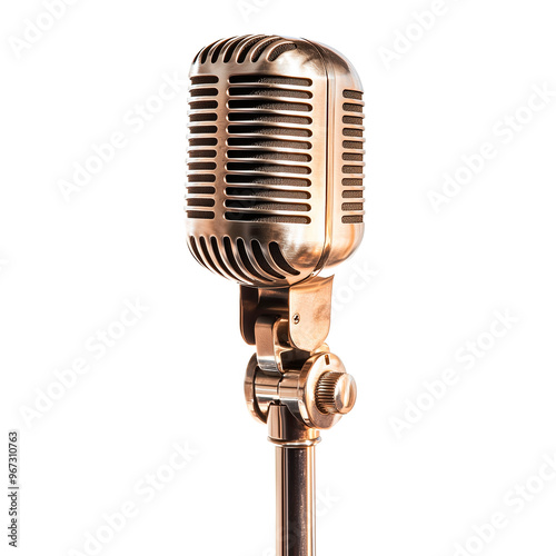 PNG. Vintage metal microphone on transparent background