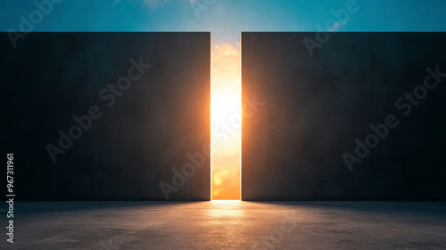 Wallpaper Mural A captivating scene of two dark walls parting to reveal a radiant light, symbolizing new beginnings and opportunities. Torontodigital.ca