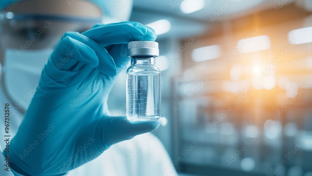 A medical professional holds a clear vial of liquid with focused precision in a modern lab, symbolizing hope and innovation in health care advancements and research progress. A medical professional holds a clear vial of liquid with focused precision in a modern lab, symbolizing hope and innovation in health care advancements and research progress.
