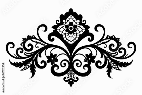  A sophisticated French lace pattern with intricate swirls and curves, suitable for upscale invitations or decor projects vector art illustration