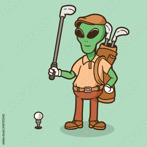 mascot alien with golf outfit goood for brand design, element design, mascot design, etc