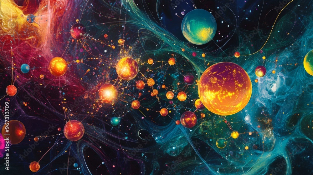 A colorful and intricate graphic of atoms interacting in a chemical reaction, with vibrant electron paths and molecular structures. A colorful and intricate graphic of atoms interacting in a chemical reaction, with vibrant electron paths and molecular structures.