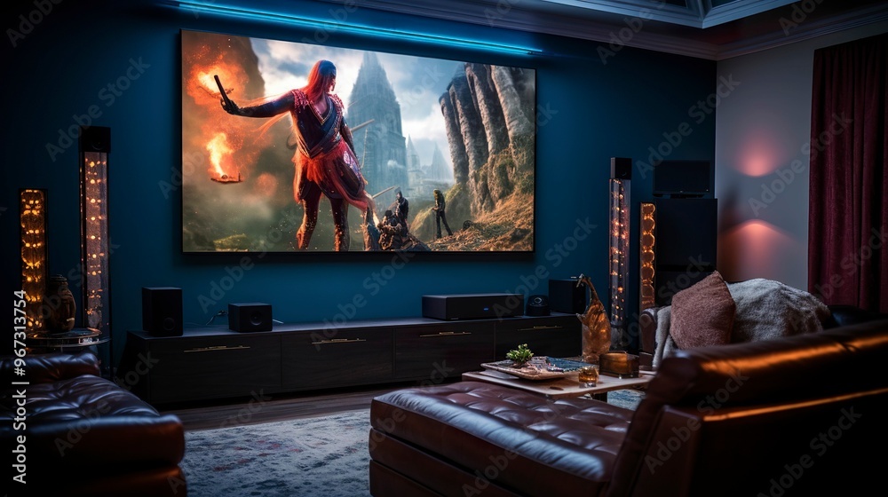 A photo of a LED TV in a home theater A photo of a LED TV in a home theater