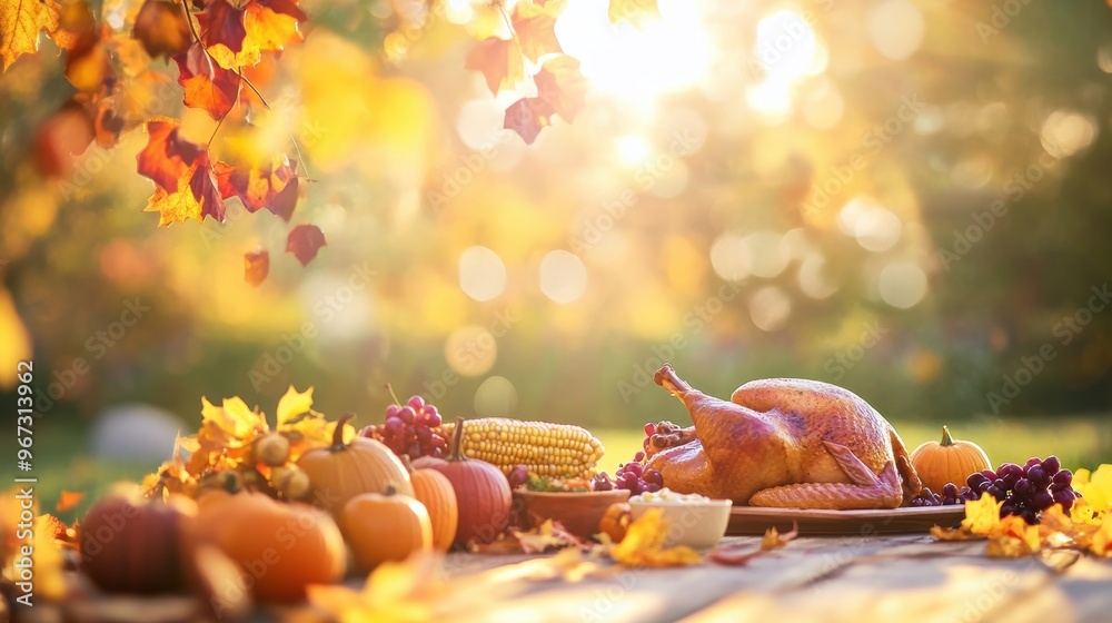 Thanksgiving_table_outdoors_in_the garden in autumn Thanksgiving_table_outdoors_in_the garden in autumn