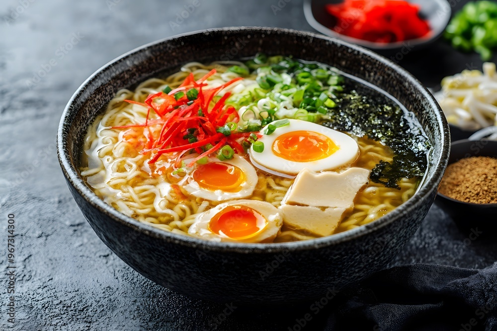 Delicious Ramen Bowl with Soft Boiled Eggs Delicious Ramen Bowl with Soft Boiled Eggs