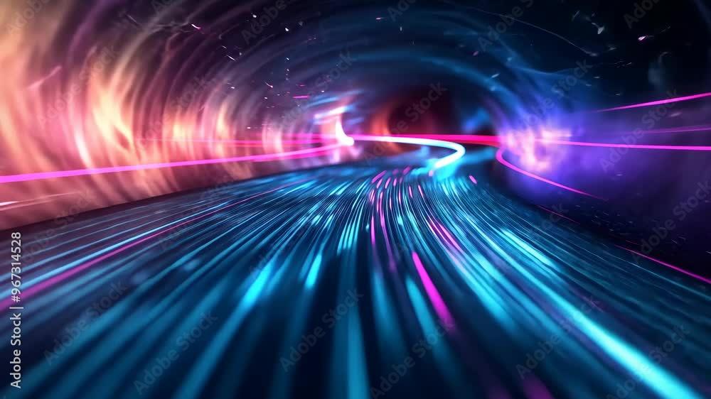 Experience vibrant lights and motion in a stunning underground tunnel journey at night