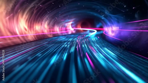 Experience vibrant lights and motion in a stunning underground tunnel journey at night