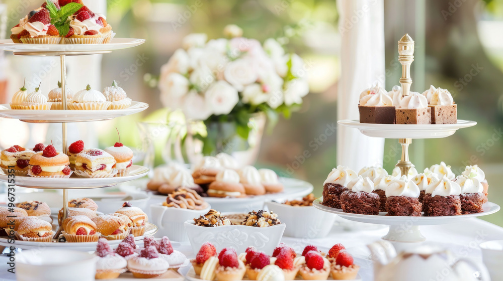 Delight in beautifully arranged dessert table featuring an array of sweet treats, including cupcakes, pastries, and chocolate desserts, perfect for any celebration Delight in beautifully arranged dessert table featuring an array of sweet treats, including cupcakes, pastries, and chocolate desserts, perfect for any celebration
