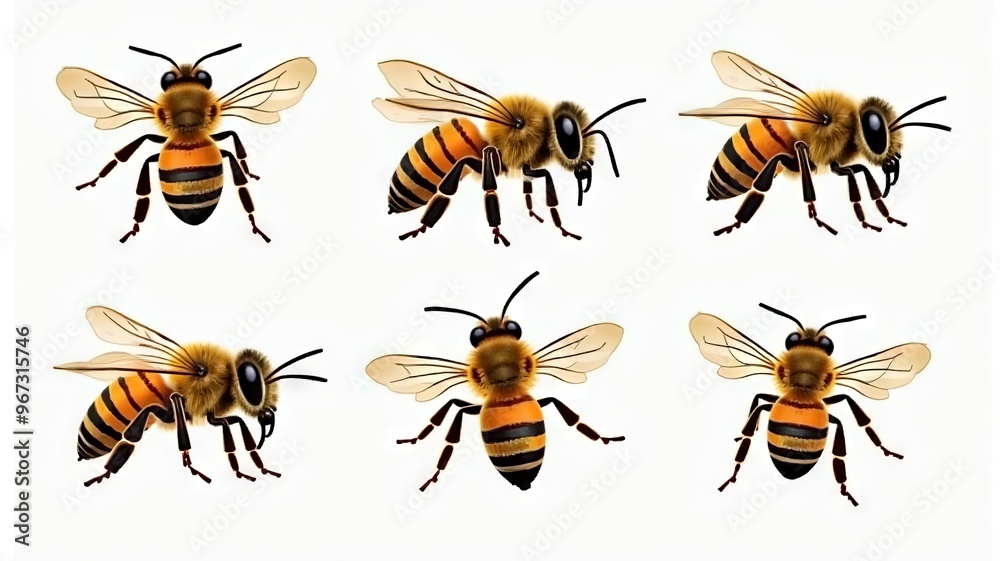 Detailed Illustration of Bees with Transparent Wings and Striped Bodies ...