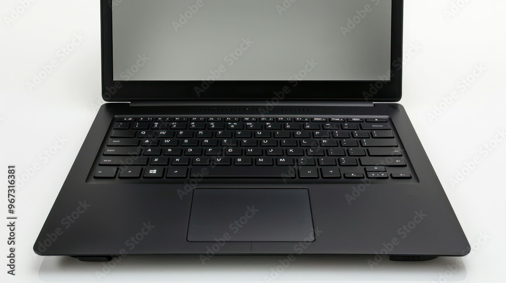 Sleek black laptop with minimalist design, featuring full keyboard and large touchpad, perfect for modern computing needs Sleek black laptop with minimalist design, featuring full keyboard and large touchpad, perfect for modern computing needs