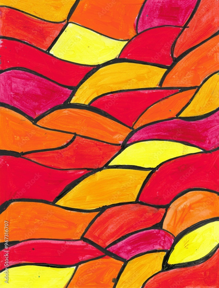 Fotografie Hand drawn, handmade red , yellow and orange paint, pattern, background