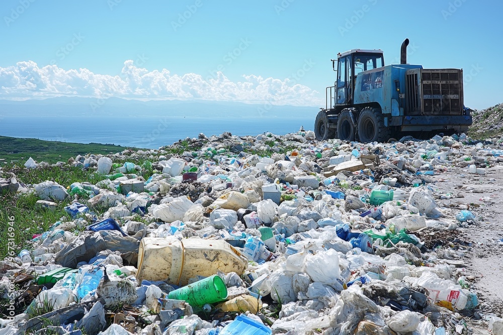 Waste landfill illustration created with Generative AI Waste landfill illustration created with Generative AI