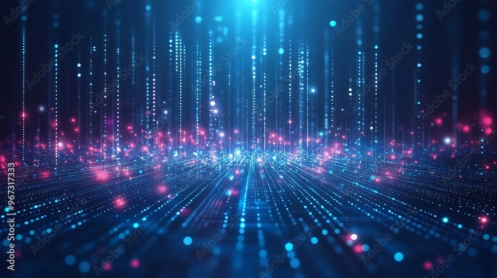 Futuristic digital landscape with vibrant blue and pink lights creating a mesmerizing visual effect in a virtual environment. Futuristic digital landscape with vibrant blue and pink lights creating a mesmerizing visual effect in a virtual environment.
