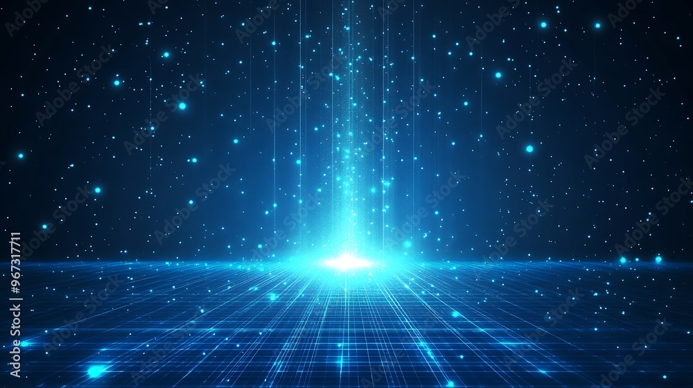 Futuristic glowing abstract background with blue light beams and sparkles, creating a sense of depth and digital space. Futuristic glowing abstract background with blue light beams and sparkles, creating a sense of depth and digital space.