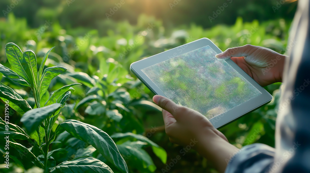 Farmer using transparent screen tool Control the yield of non-toxic stir fry and other agricultural products Farmer using transparent screen tool Control the yield of non-toxic stir fry and other agricultural products