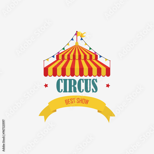 Retro circus tent with a flag. The inscription circus. Carnival of the circus. Best show. Stick. Vector illustration