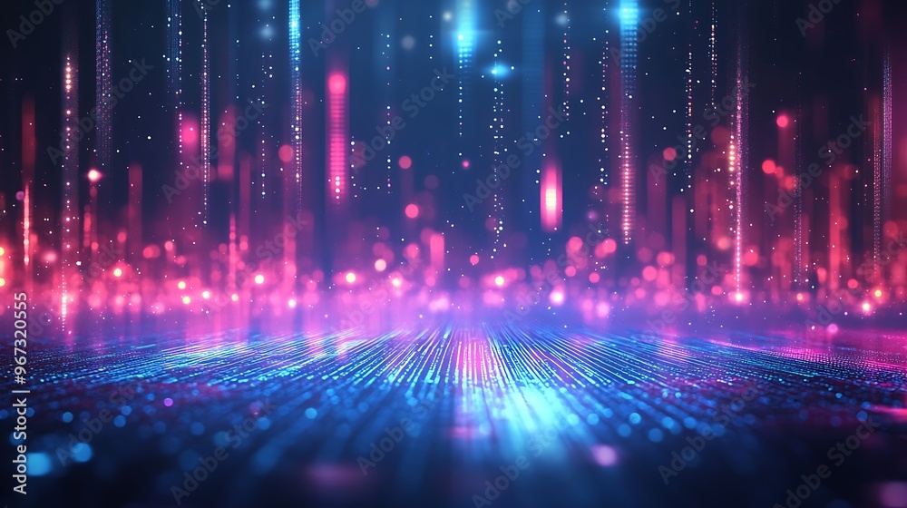 Vibrant abstract background featuring glowing particles and light streaks in pink and blue hues. Perfect for digital, tech themes. Vibrant abstract background featuring glowing particles and light streaks in pink and blue hues. Perfect for digital, tech themes.