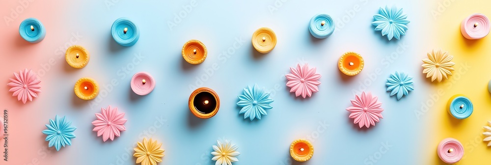 Minimalist Diwali Banner with Floating Diyas and Simple Rangoli Motifs on a Soft Background Minimalist Diwali Banner with Floating Diyas and Simple Rangoli Motifs on a Soft Background