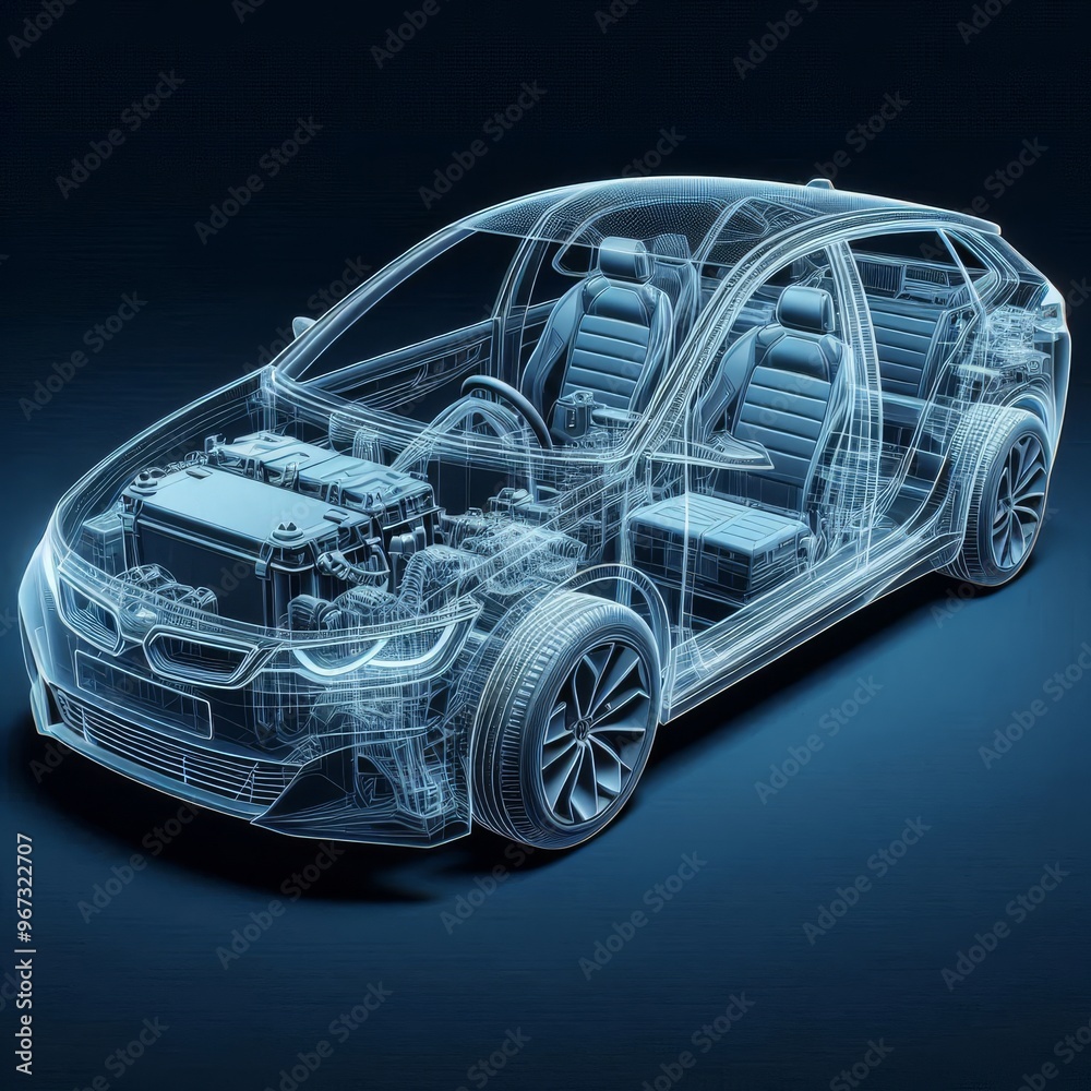 A line art 3D illustration displays a modern electric car chassis x-ray, revealing the vehicle battery in a studio environment.
A line art 3D illustration displays a modern electric car chassis x-ray, revealing the vehicle battery in a studio environment.