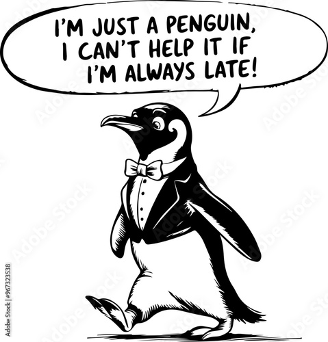 Tuxedo Penguin with Humor Quote Illustration