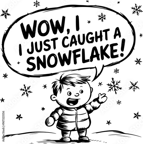 Child Excitedly Catches a Snowflake Illustration