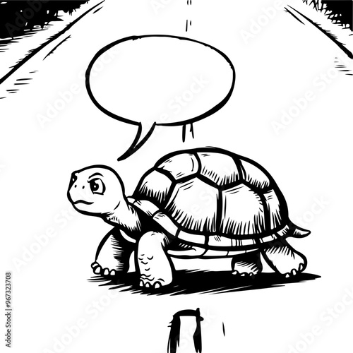 Cartoon Turtle on Road with Speech Bubble
