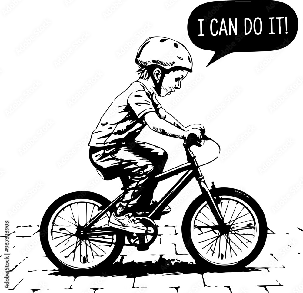 Naklejka premium Kid Riding Bicycle with Confidence and Determination
