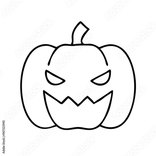 fierce jack-o'-lantern vector, Halloween pumpkin icon, monochrome line art