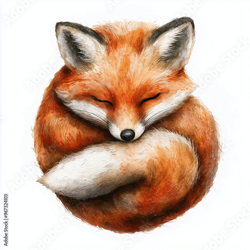A tiny fox curled up in a b...