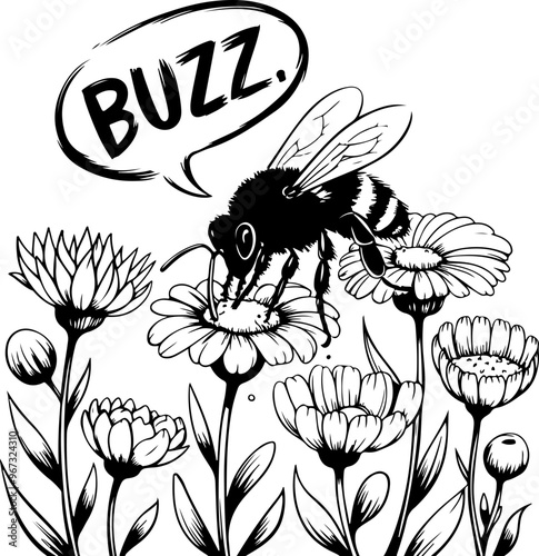 Bee Pollinating Flowers with Buzz Sound Effect