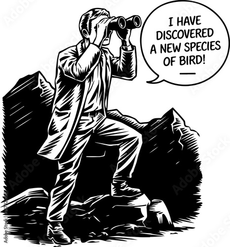 Illustration of Man Discovering New Bird Species