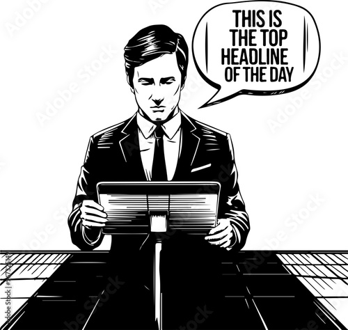 Businessman Presenting Top Headline in a News Setting