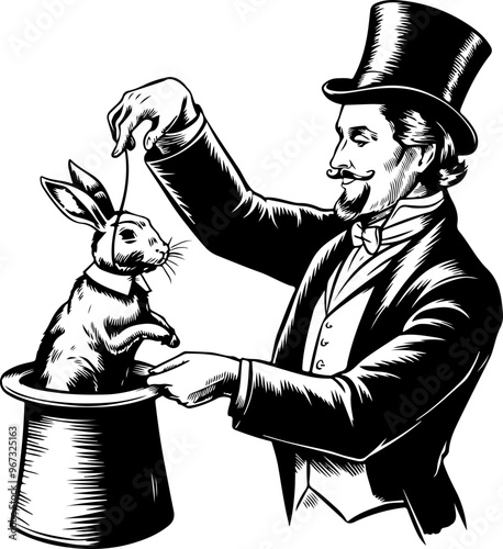 Magician Pulling Rabbit from Top Hat Illustration