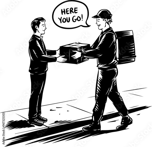 Delivery Interaction: Package Handing Over Scene
