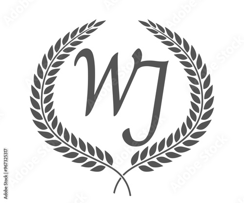 Initial letter W and J, WJ monogram logo design with laurel wreath. Luxury calligraphy font. photo