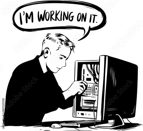 Illustration of Technician Working on a Computer