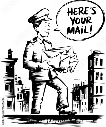 Vintage Mailman Delivering Letters in Cartoon Style