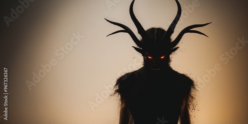 Ominous Dark Silhouette Demon Lurking Ominously on Ivory Background.