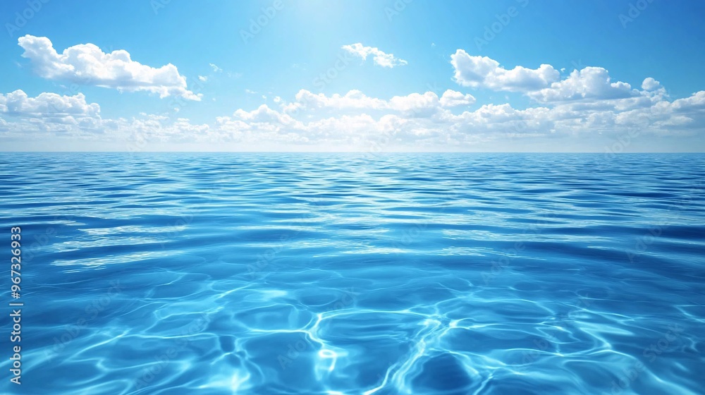 Naklejka premium Calm Crystal-Clear Water with Gentle Ripples Reflecting the Sky